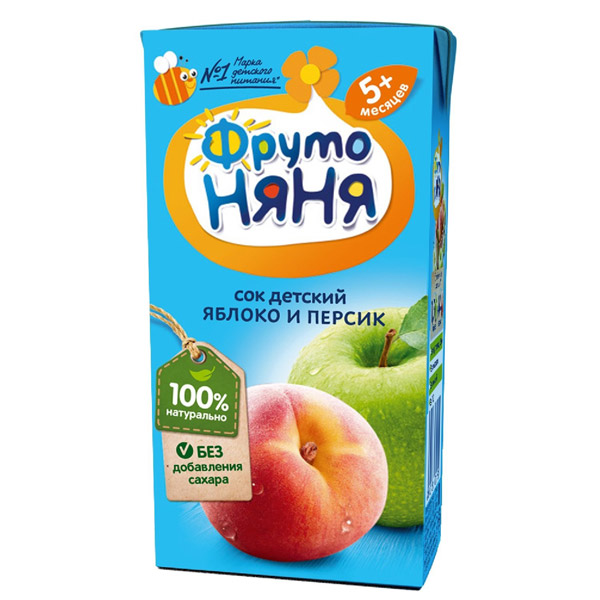 ФРУТОНЯНЯ Сок яблоко-персик без сахара с 5мес 0,2л