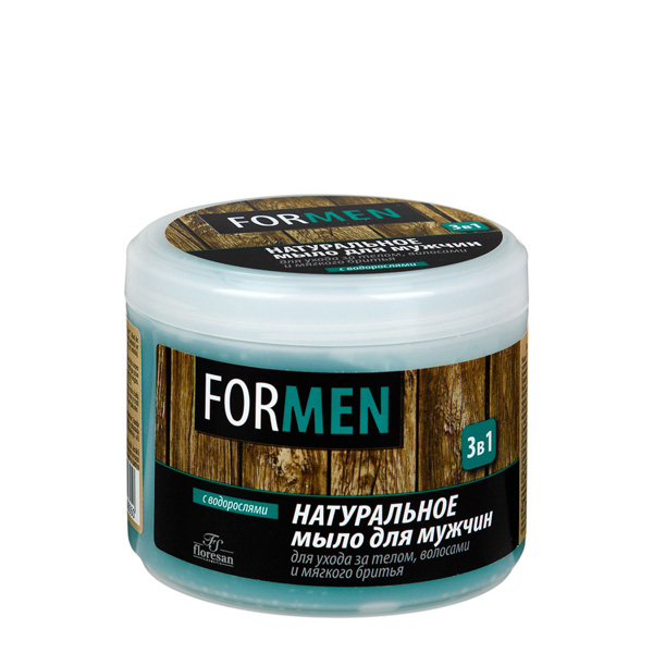 FLORESAN (ФЛОРЕСАН) Мыло натуральное для мужчин 3 в 1 для ухода за кожей, волосами и мягкого бритья 450г Ф40