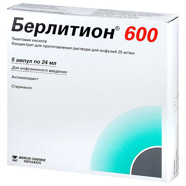 Берлитион 600 ампулы 25мг/мл 24мл №5 концентрат для приготовления раствора для инфузии