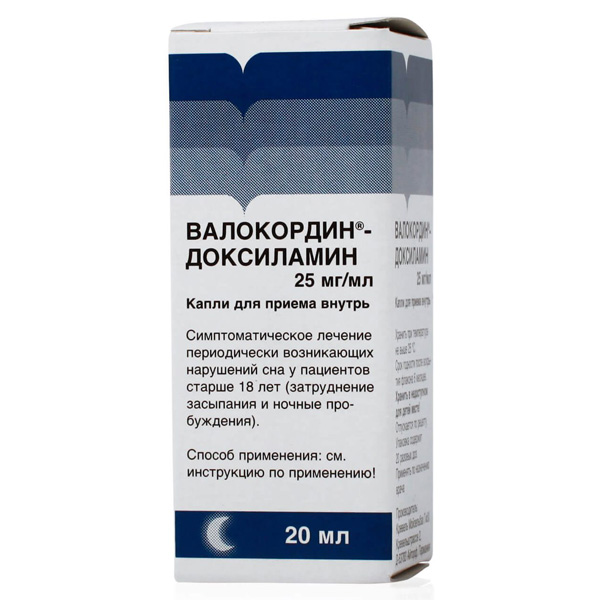 Валокордин Доксиламин флакон кап. 25мг/мл 20мл капли для приема внутрь