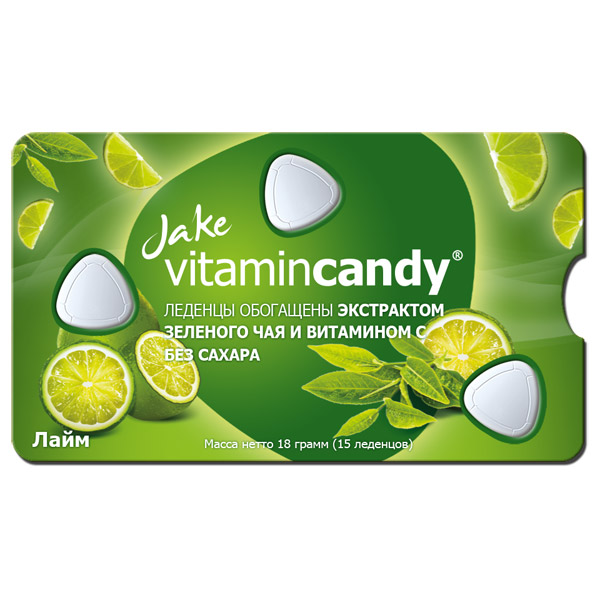 Леденцы Jake vitamincandy лайм обогощ. экстрак. зеленого чая и вит. С б/сах. 18г №15