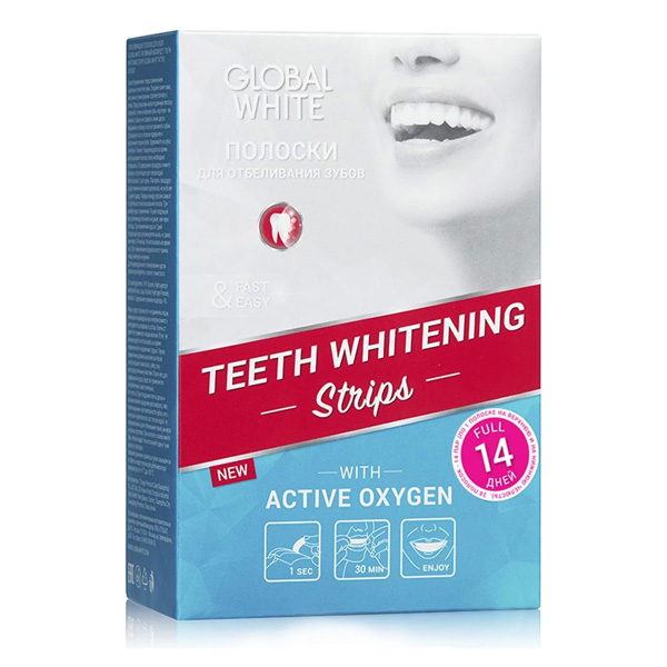Полоски для зубов Global White Активный кислород отбеливающие №14