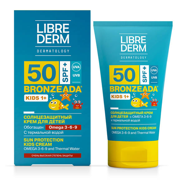 LIBREDERM Bronzeada Крем для детей солнцезащитный омега 3-6-9 термальная вода SPF50+ 150мл