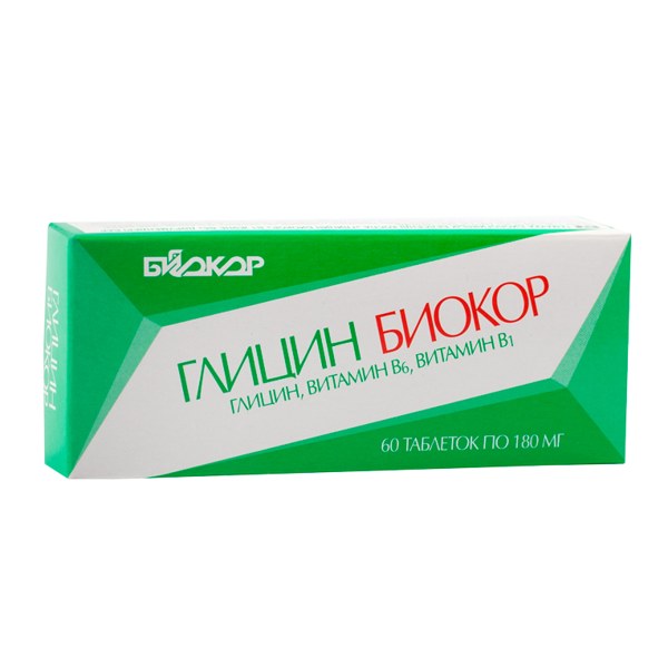 Глицин Биокор с витамином В1 и В6 таб. 180мг №60