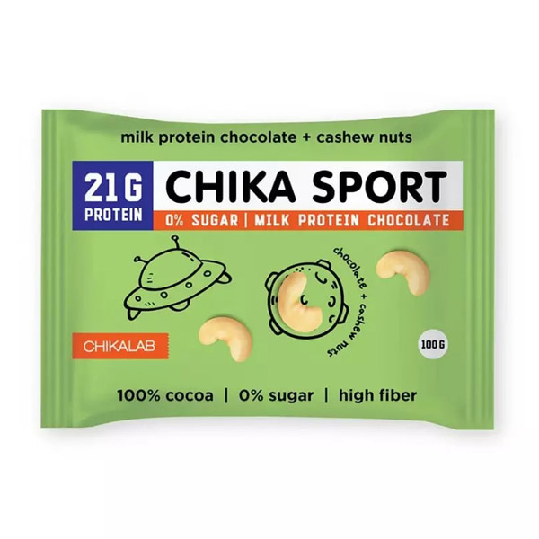 Шоколад Chikalab Chikasport протеиновый молочный с кешью б/сах. 100г