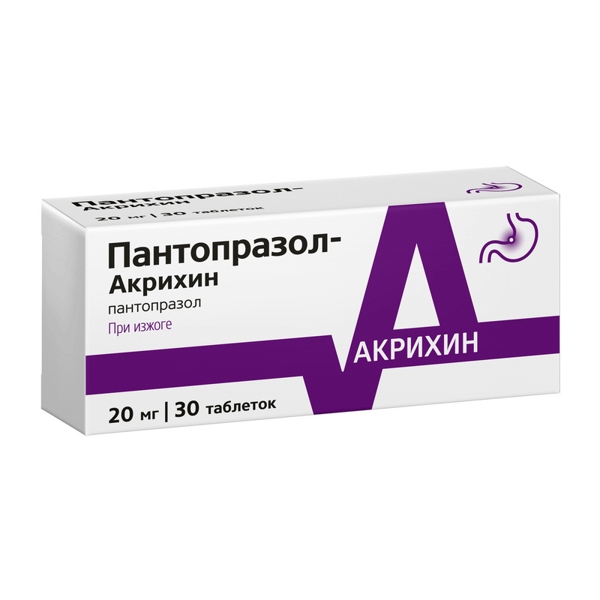 Пантопразол Акрихин таб. п/пл/о кш/раст. 20мг №30