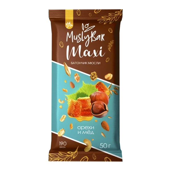 Батончик мюсли MuslyBar Maxi Орехи и мед 50г