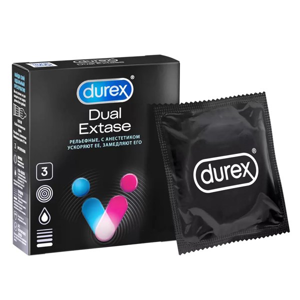 Презервативы Durex Dual Extase №3 рельефные с анестетиком