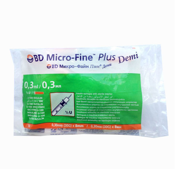 Шприц Micro-fine инсулиновый U-100 3--х комп. 0,3мл №10