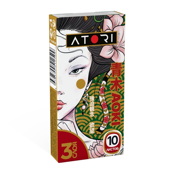 Платочки бумажные Atori Aoki 3-х сл. д/рук и лица №10