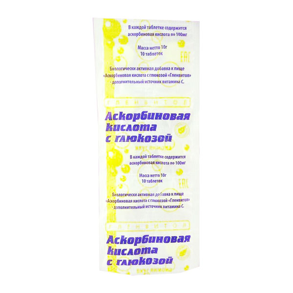 Аскорбиновая кислота с глюкозой Гленвитол лимон таблетки 0,1г №10 блистер
