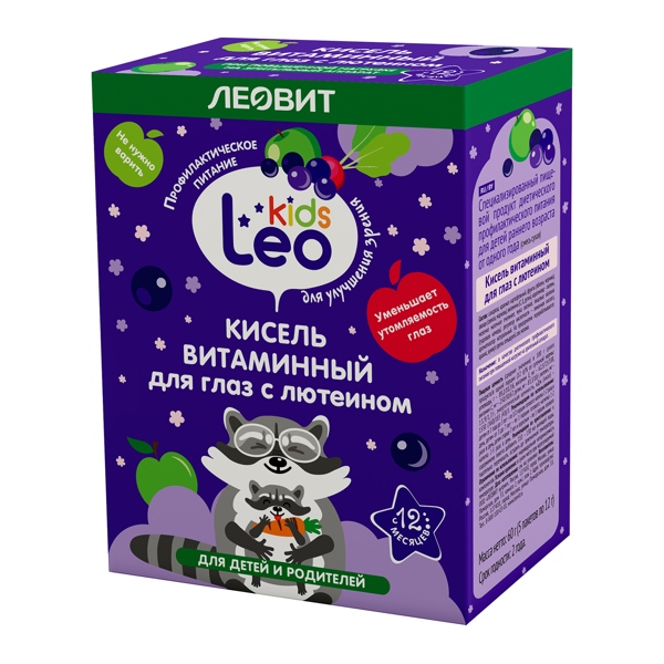 Кисель Леовит Leo kids витаминный д/глаз с лютеином д/детей с 12мес. 12г №5 пак.