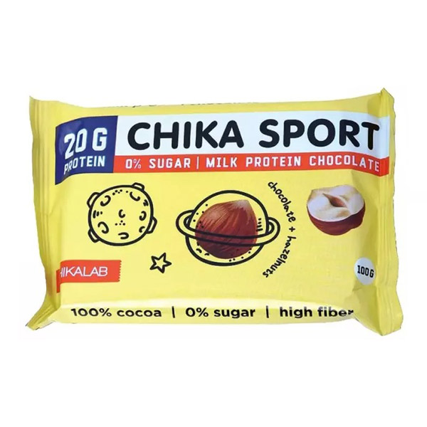 Шоколад Chikalab Chikasport протеиновый молочный с фундуком б/сах. 100г