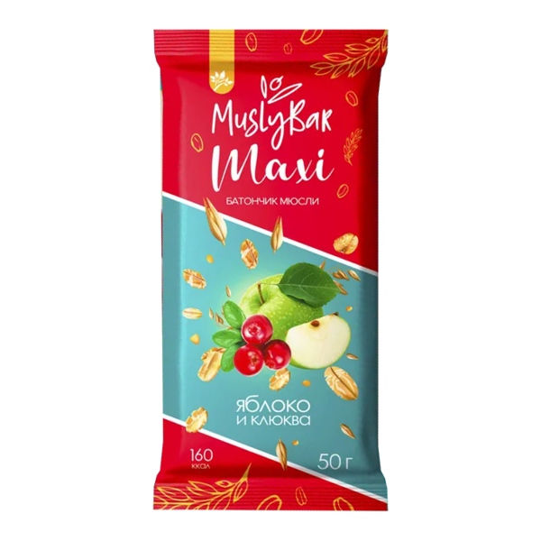 Батончик мюсли MuslyBar Maxi Яблоко клюква 50г