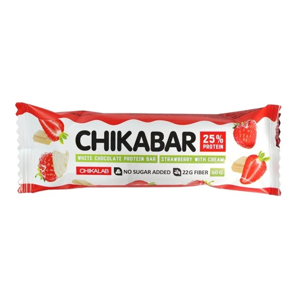 Батончик Chikalab Chikabar с начинкой Клубника со сливками с протеином глазир. б/сах. 60г