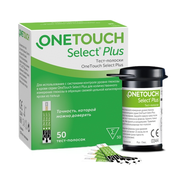 Тест полоски на глюкометр OneTouch Select Plus №50