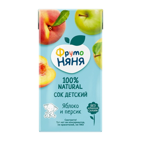 ФРУТОНЯНЯ Сок яблоко-персик без сахара с 3-х лет 0,5л